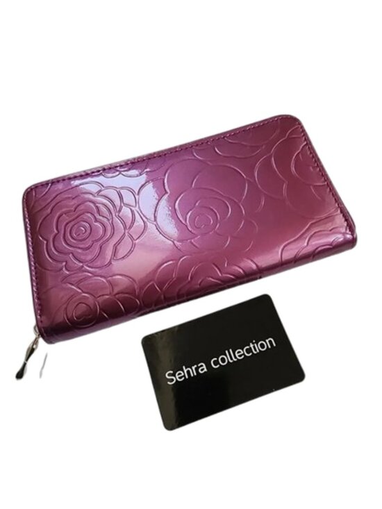 Sehra Collection Handbags - Sehra Collection Purple Floral Patent Leather Zip Around Clutch Wallet